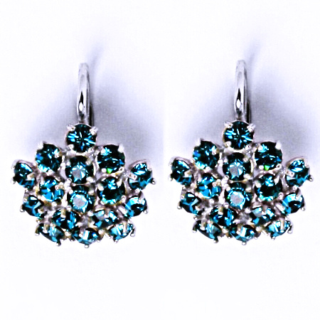Náušnice stříbrné s krystaly Swarovski květy Blue Zirkon, šperky, NK 1342