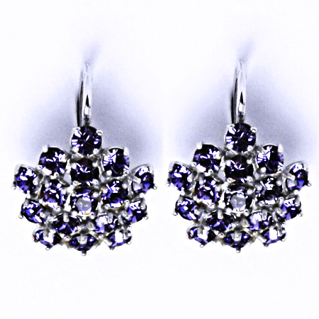 Náušnice stříbrné s krystaly Swarovski květy Tanzanit, šperky, NK 1342
