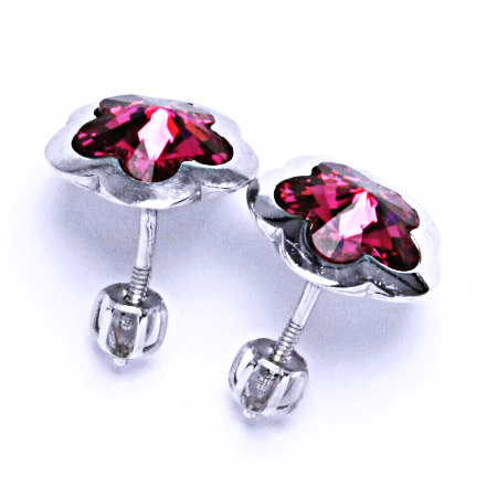 Stříbrné náušnice na šroubek s krystalem Swarovski Fuchsia, NŠ 1296