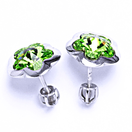 Stříbrné náušnice na šroubek s krystalem Swarovski Peridot, NŠ 1296