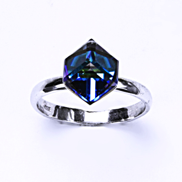 Stříbrný prsten, krystal Swarovski, bermuda blue, šperky s krystaly, T 1230 