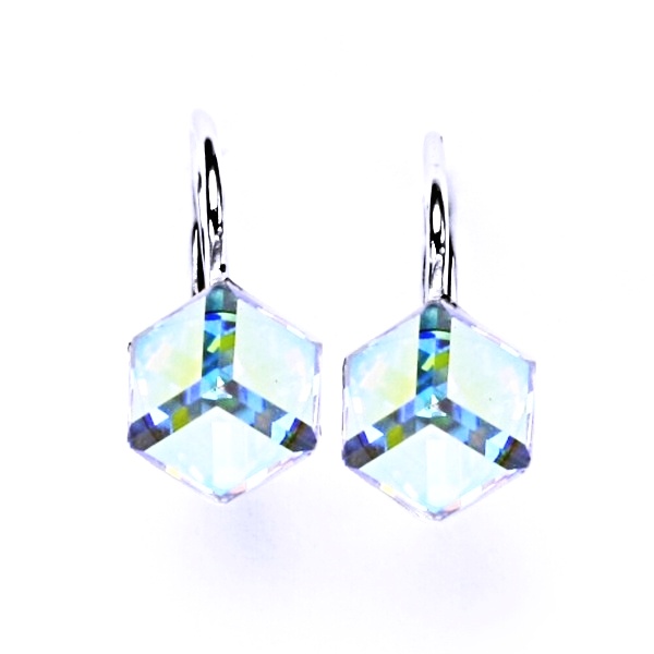 1 Stříbrné náušnice na patent s krystaly Swarovski (AB crystal 6x6 mm)NK 1230