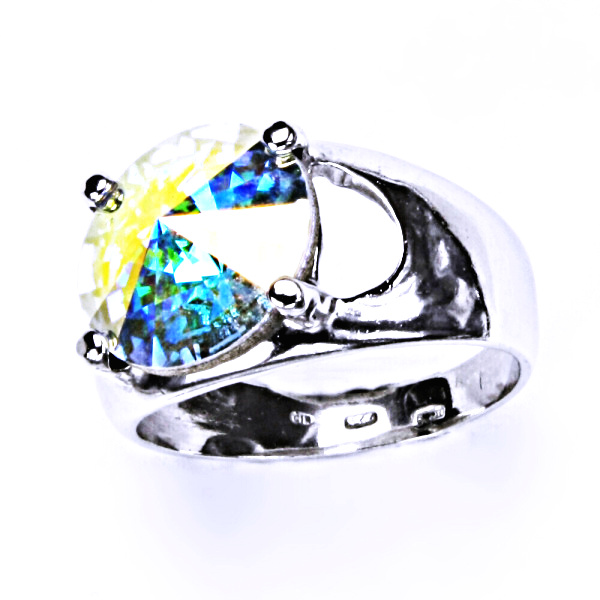 Stříbrný prsten, krystal Swarovski, AB Crystal, šperky s krystaly, T 1188