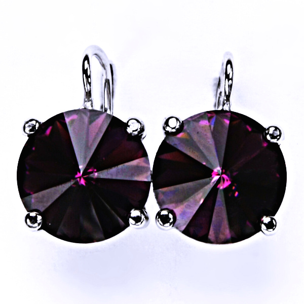 Stříbrné náušnice na patent s krystaly Swarovski Rivoli (barva Amethyst)NK 1188 