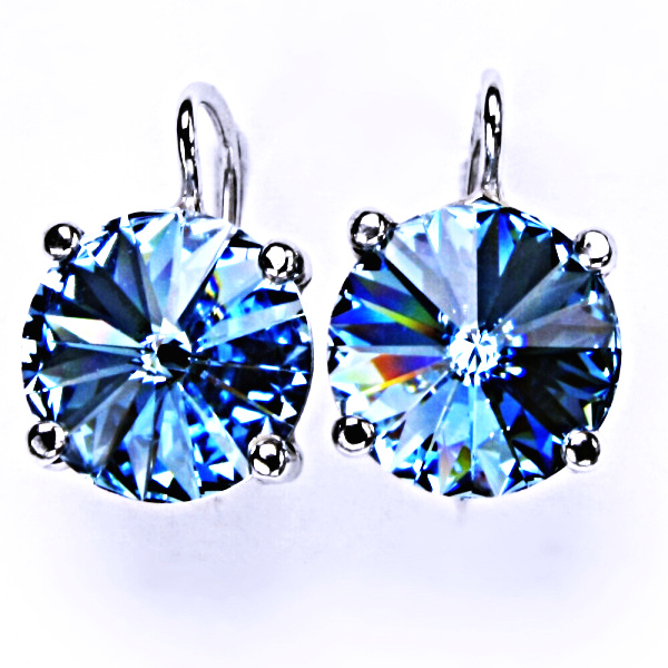 Stříbrné náušnice na patent s krystaly Swarovski Rivoli (barva Akvamarine)NK 1188 