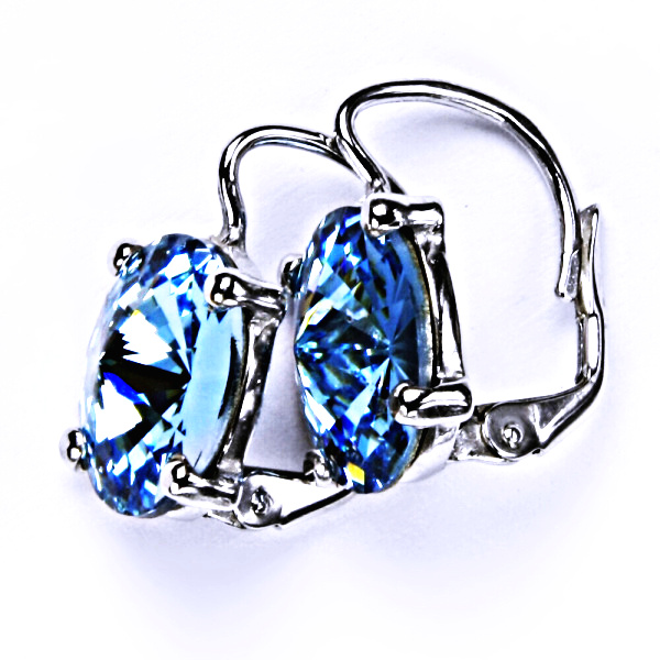 Stříbrné náušnice na patent s krystaly Swarovski Rivoli (barva Akvamarine)NK 1188