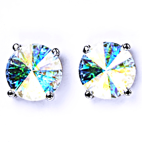 Stříbrné náušnice na šroubek s krystaly Swarovski Rivoli ( barva AB Crystal)NŠ 1188 
