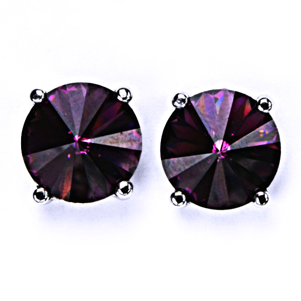 Stříbrné náušnice na šroubek s krystaly Swarovski Rivoli ( barva Ametyst)NŠ 1188 