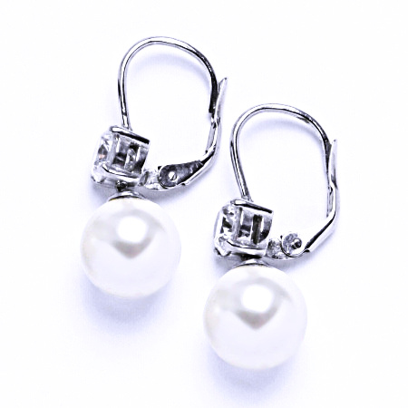 Stříbrné naušnice se Swarovski perlou 10 mm a zirkonem VE 221