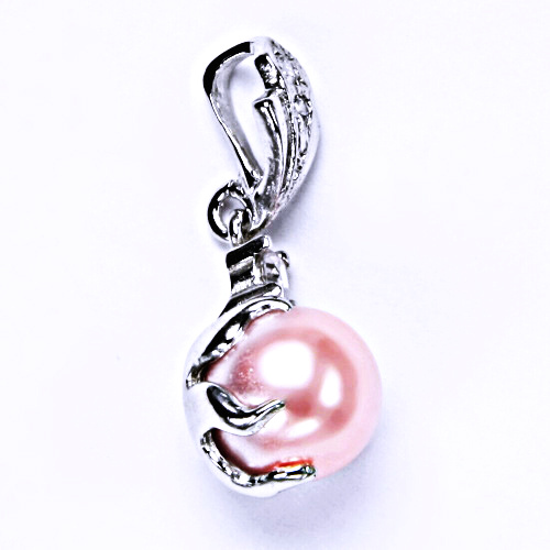 stříbrný přívěšek ,synt.perla 10 mm , P 1190/1  růžová
