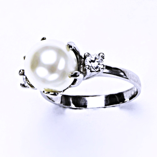 Stříbrný prsten šperky(umělá bílá 10mm)T 1190