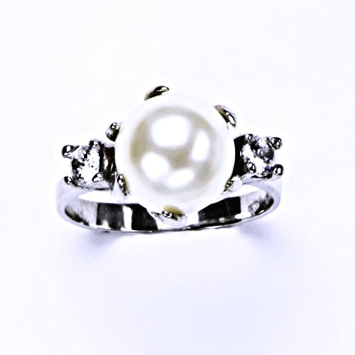 Stříbrný prsten šperky(umělá bílá 10mm)T 1190