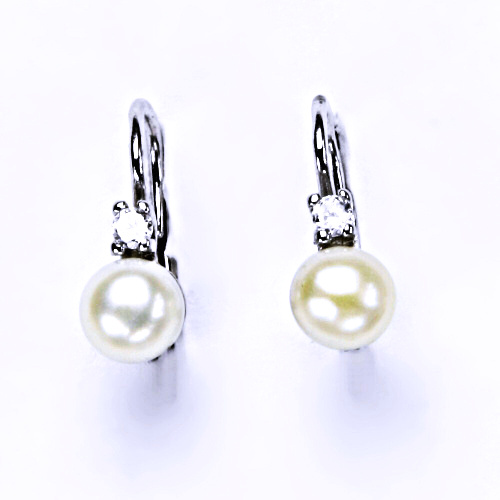 Stříbrné náušnice na patent s přírodní bílá perla, šperky, NK 1243 pp 5,5 mm