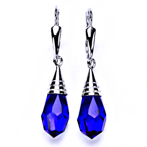 stříbrné náušnice, krystal saphire, patent, šperky,NK 1200/20 