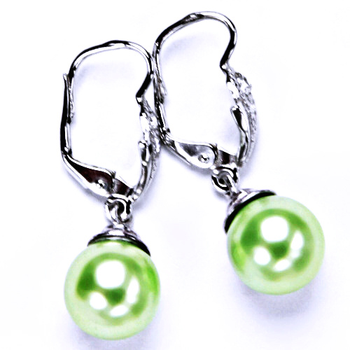 stříbrné náušnice syntetická perla 10 mm , šperky NK 1193/9 zelená B 