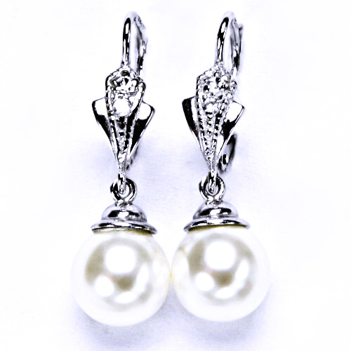 stříbrné náušnice s umělou perlou bílo10 mm , patent, šperky NK 1193/9 