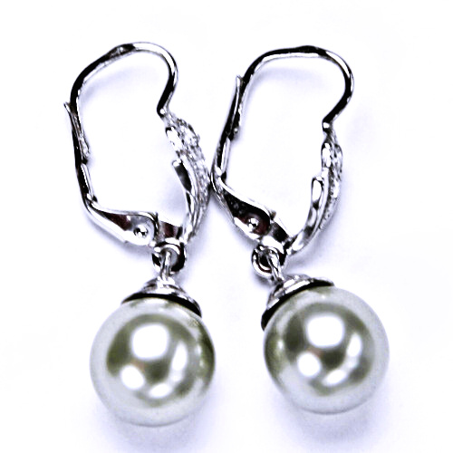 stříbrné náušnice s umělou šedou perlou 10 mm, patent, šperky NK 1193/9 