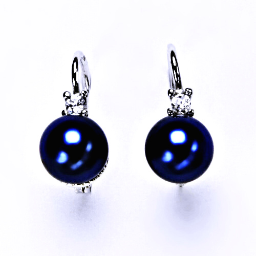 stříbrné šperky, náušnice na patent(umělá modrá 8 mm)NK 1207  tmavě modrá