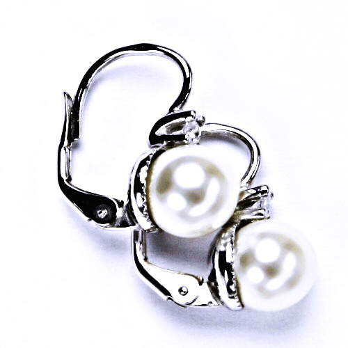stříbrné šperky, náušnice na patent(perla um. bílá 8mm)NK 1207