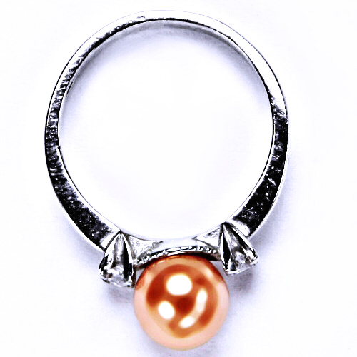 stříbrný šperk prsten s umělou perlou lososovou,T 1207 