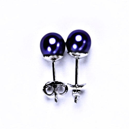 Stříbrné šperky náušnice synt. perla 6 mm - NŠ 1194 fialová A