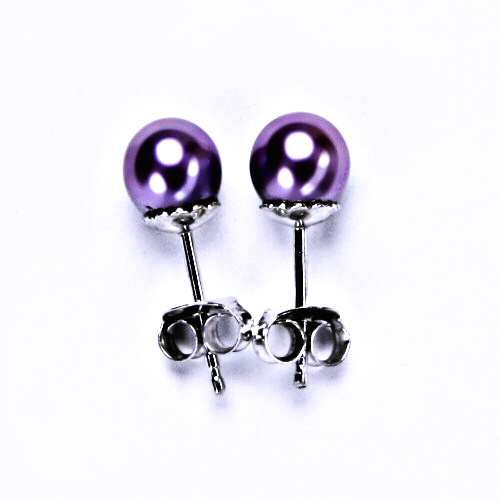 Stříbrné šperky náušnice synt. perla 6 mm - NŠ 1194 fialová B