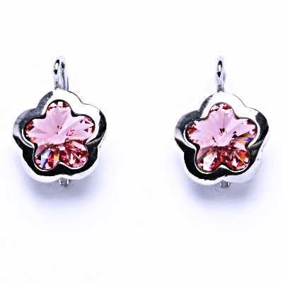 Stříbrné náušnice na patent s krystaly Swarovski light rose,kytička, NK 1296 