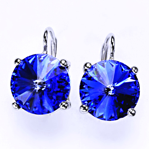 Stříbrné náušnice na patent s krystaly Swarovski Rivoli (barva saphir) NK 1188 