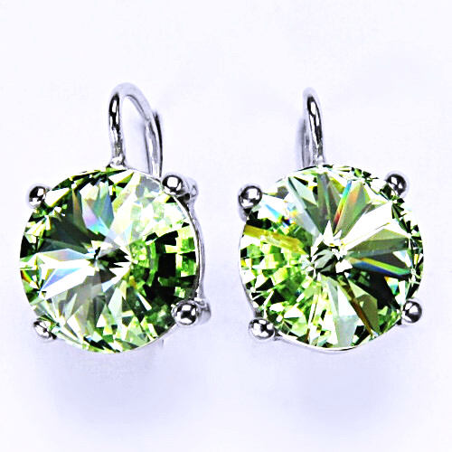 Stříbrné náušnice na patent s krystaly Swarovski Rivoli (barva Chryzolit) NK 1188 