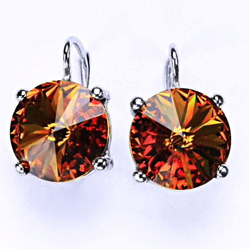Stříbrné náušnice na patent s krystaly Swarovski Rivoli (barva Topaz) NK 1188 