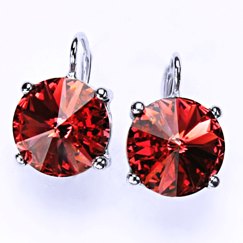 Stříbrné náušnice na patent s krystaly Swarovski Rivoli (barva Paparadscha) NK 1188 