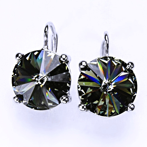 Stříbrné náušnice na patent s krystaly Swarovski Rivoli (barva Black diamond) NK 1188 