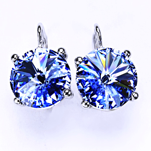 Stříbrné náušnice, krystaly Swarovski Light saphire, NK 1188 