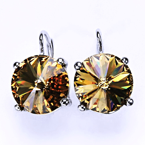 Stříbrné náušnice na patent s krystaly Swarovski Rivoli (barva Light topaz) NK 1188 