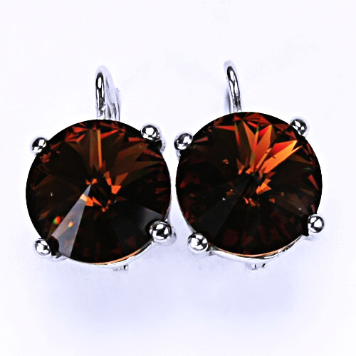 Stříbrné náušnice na patent s krystaly Swarovski Rivoli (barva Smoked topaz) NK 1188 