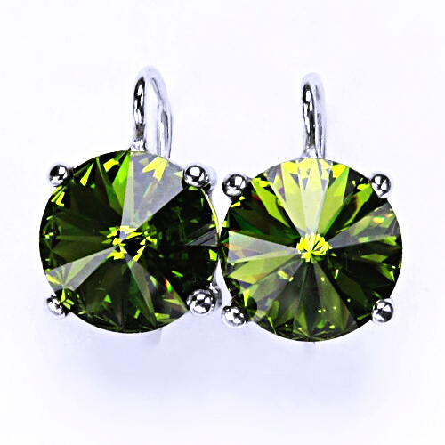 Stříbrné náušnice na patent s krystaly Swarovski Rivoli (barva Olivín) NK 1188 