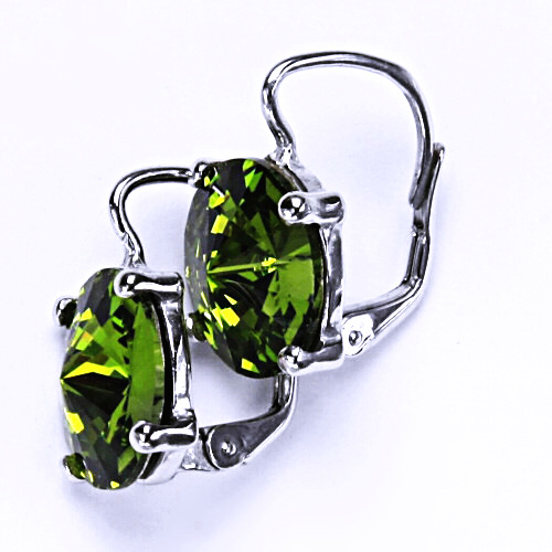 Stříbrné náušnice na patent s krystaly Swarovski Rivoli (barva Olivín) NK 1188