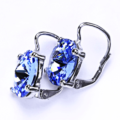 Stříbrné náušnice, krystaly Swarovski Light saphire, NK 1188