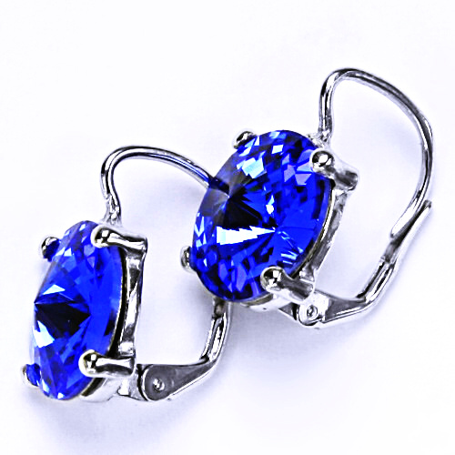 Stříbrné náušnice na patent s krystaly Swarovski Rivoli (barva saphir) NK 1188