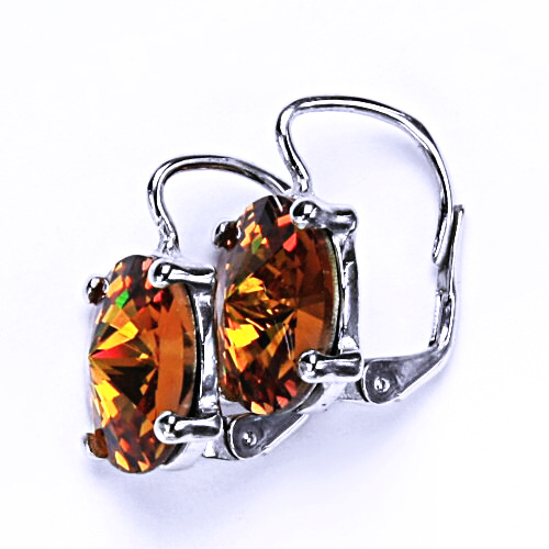 Stříbrné náušnice na patent s krystaly Swarovski Rivoli (barva Topaz) NK 1188