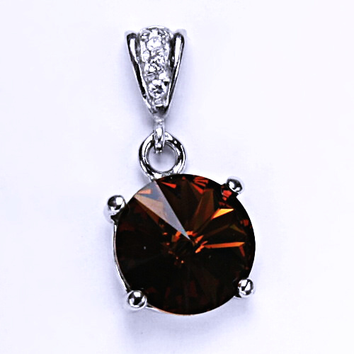 Stříbrný přívěšek s krystalem Swarovski Rivoli (barva Smoked topaz) P 1188/2 