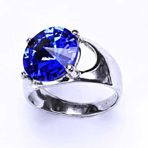 Stříbrný prsten s krystalem Swarovski Rivoli (barva Saphhire) T 1188