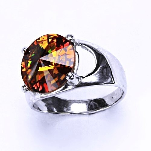 Stříbrný prsten s krystalem Swarovski Rivoli (barva Topaz) T 1188