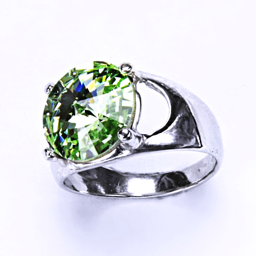 Stříbrný prsten s krystalem Swarovski Rivoli (barva Chryzolit)T 1188