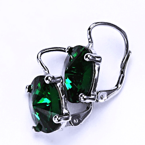 Stříbrné náušnice na patent s krystaly Swarovski Rivoli (barva Emerald) NK 1188 