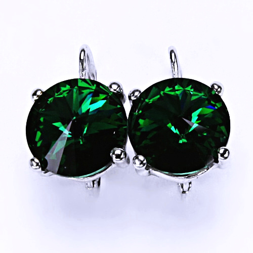 Stříbrné náušnice na patent s krystaly Swarovski Rivoli (barva Emerald) NK 1188 