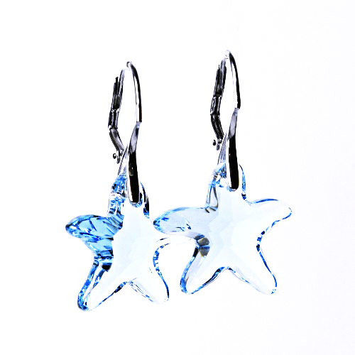 Stříbrné náušnice se Swarovski akvamarín krystalem, patent NK 1295
