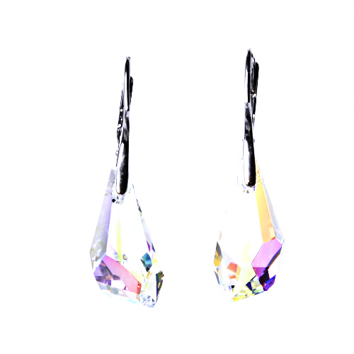 Stříbrné náušnice se Swarovski krystalem, patent (Polygon drop 21 mm AB crystal), NK 1295
