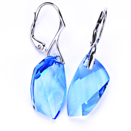 Stříbrné náušnice se Swarovski krystalem patent -Avant Garde 20 mm-Akvamarine NK 1295