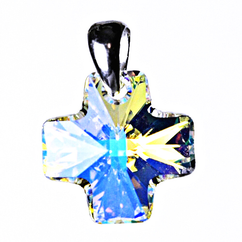 Stříbrný přívěšek,šperky, Swarovski krystal (kříž AB Crystal 20mm) P 1302 